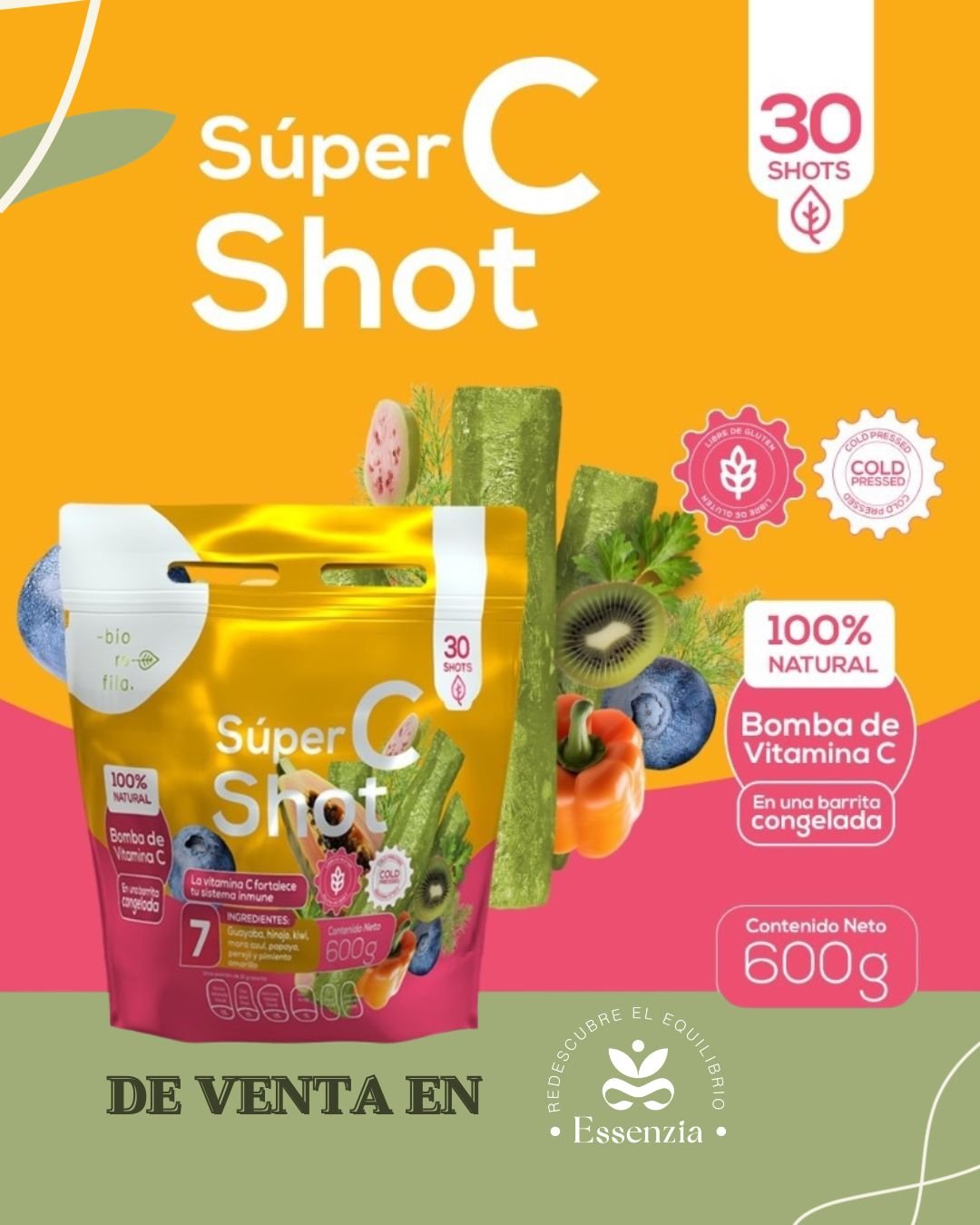🚀 Un shot como nunca lo habías probado: fresco, natural y directo a tus defensas.
La vitamina C natural fortalece tu sistema inmune, combate el estrés oxidativo y te llena de energía para el día.
Con las barritas congeladas Super C Shot de #Biorofila, disfrutas un boost nutritivo en segundos: práctico, refrescante y 100% natural.
👉 Encuéntralas en Essenzia boutique y transforma tu rutina de bienestar.