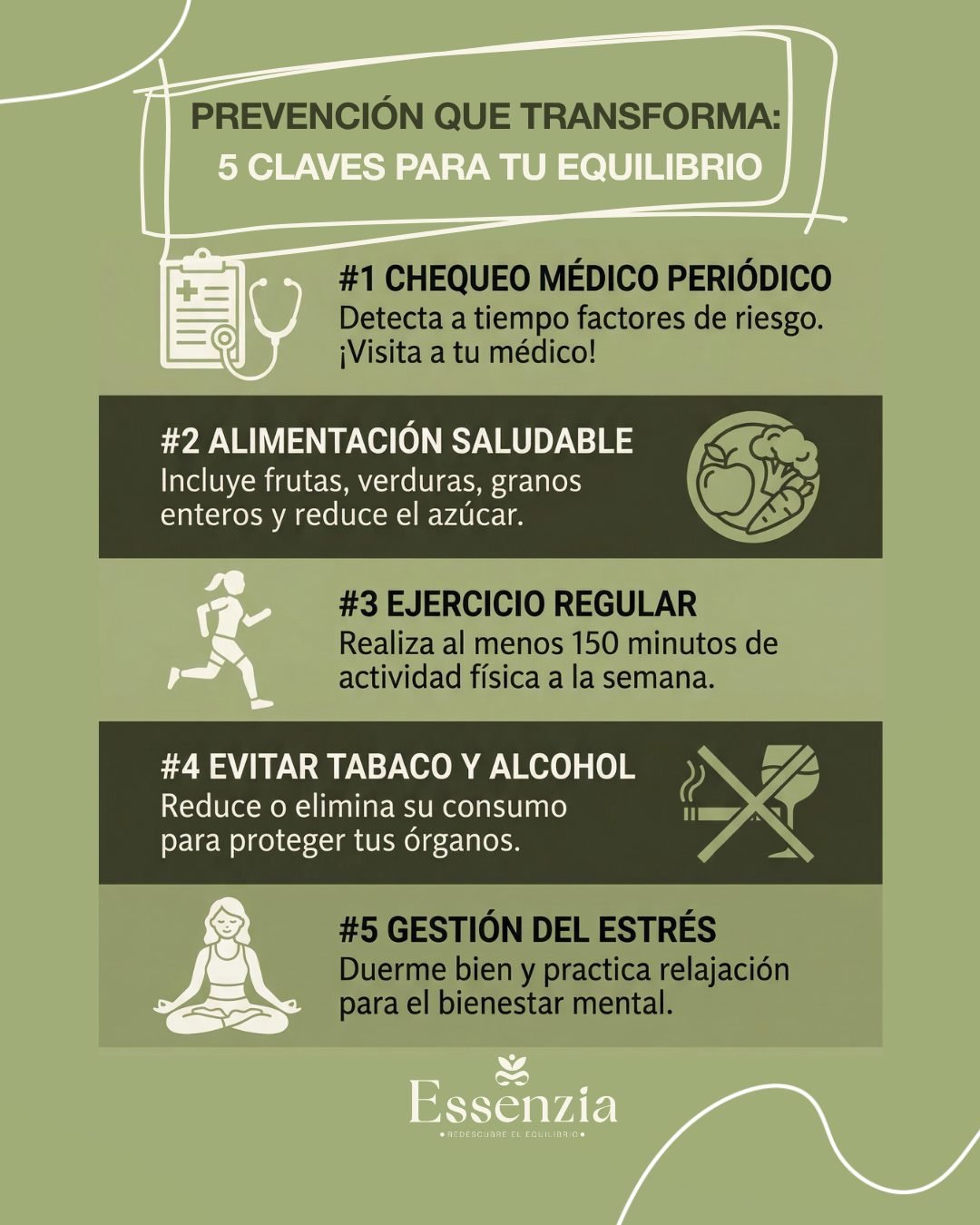 🌿 5 recomendaciones para redescubrir tu equilibrio 🌿
Aquí te compartimos pasos básicos para vivir más ligero, por dentro y por fuera.
Recuerda que cuentas con ESSENZIA, tu tienda en línea y boutique, con suplementos liposomales, snacks saludables, superalimentos, aceites esenciales y mucho más… todo para acompañarte en tu camino hacia el #bienser.
✨ Descubre cómo cuidarte hoy, antes de que tu cuerpo te pida ayuda a gritos.
#Prevención #diamundialdelasalud #juntosporlasalud