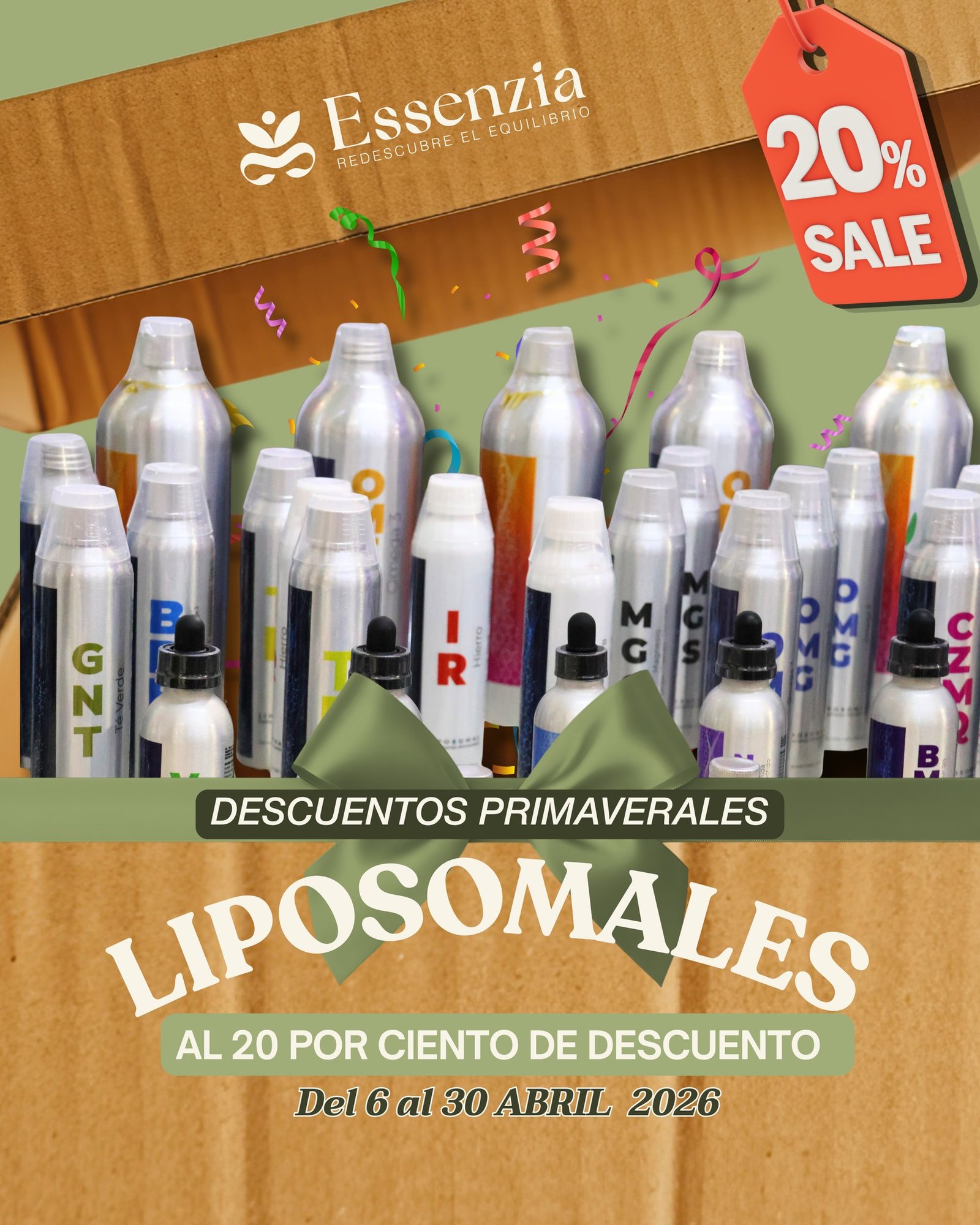 Tu salud merecen lo mejor 🌿
✨En Essenzia contamos con suplementos #liposomales diseñados para apoyar tu sistema inmunológico, anti-age, para deportistas, sueño, energía y mucho más…

¡Y lo mejor es que este mes tiene 20 por ciento de descuento! 🥳🤩

Descubre cuáles son los que necesitas y no dejes pasar esta promo, quedan muy pocos días, ¡tienes hasta el 30 de abril!🚨

Entra a la página de Essenzia ahora, o bien te esperamos con gusto en la tienda boutique. 📱🏪