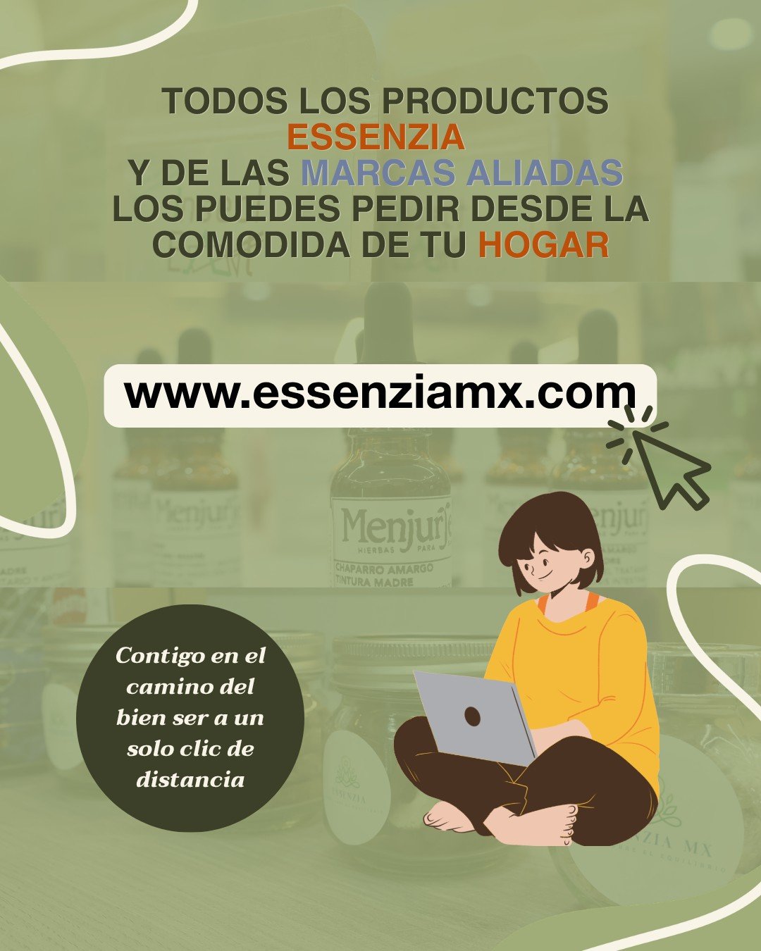 En #Essenzia encuentras todos nuestros productos y los de marcas aliadas disponibles en línea, para que los recibas en casa sin complicaciones. 

Compra fácil, seguro y cómodo… porque cuidarte nunca había sido tan práctico.

Juntos en el camino hacia el bien ser… a un solo clic.