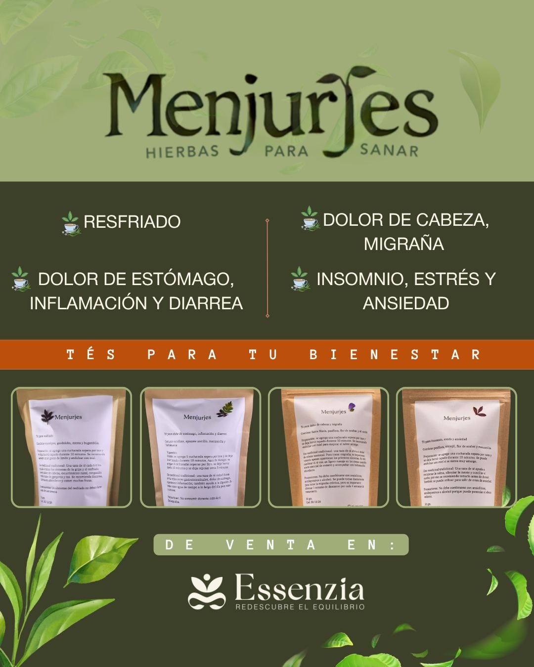 La naturaleza nos regala hojas y raíces que alivian lo cotidiano: un resfriado, dolor de cabeza, ansiedad o malestar estomacal…
🌿✨ Los tés nos recuerdan que las plantas cuidan de nosotros con su sabiduría ancestral.
Por eso celebramos este día con #Menjurjes, nuestra marca aliada que transforma la herbolaria tradicional en mezclas reparadoras y llenas de significado.
👉 Descubre sus fórmulas y conecta con el poder natural que acompaña tu bienestar.
Adquiérelos en tu tienda boutique Essenzia o en línea.
*No son medicamentos.