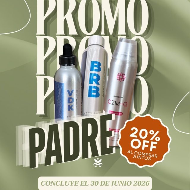 ¡Llegó la #PromoPadre! 👑
Dale a papá el upgrade de salud que se merece con nuestra tecnología liposomal. Compra juntos el combo:
❤VDK Liposomal (Vitamina D3 y K2) recomendada para hombres que desean prevenir calcificaciones y cuidar su salud cardiovascular.
❤ BRB liposomal (Ginkgo Biloba, Panax Ginseng y 5-HTP, vitaminas B6 y B12, Zinc, Coenzima Q10), para potenciar las habilidades cognitivas.
❤ CZM-Q (coenzima Q10) antioxidante, apoya músculos y energía.Obtén un 20% de DESCUENTO al comprarlos juntos en tienda Boutique Essenzia o en línea.
Porque un papá fuerte y saludable es el mejor regalo de todos. ❤️
👉 ¡ asegura esta promo hoy mismo!