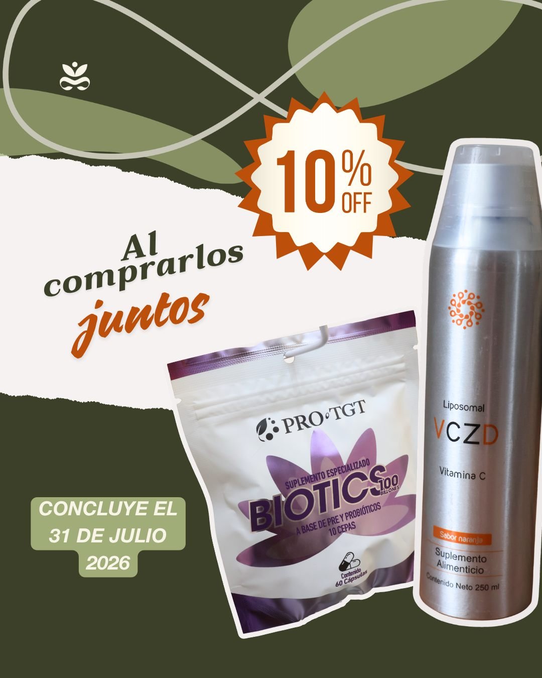 ✨ Dile adiós a las molestias estacionales ✨
A propósito del Día Mundial de la Alergia, dale un respiro a tu cuerpo con el combo VCZD Liposomal + Biotics 100 Billones.
Mientras los probióticos de Biotics equilibran tu sistema inmune desde el intestino para reducir la sensibilidad a los alérgenos, la tecnología liposomal de VCZD blinda tus vías respiratorias y desinflama tu organismo de manera inmediata.
🔥 ¡Comprándolos juntos te llevas un 10% de DESCUENTO todo el mes! ⏰ Promoción disponible hasta el 31 de julio de 2026.
👉 Pídelos en línea o ven por ellos a nuestra Tienda Boutique Essenzia.