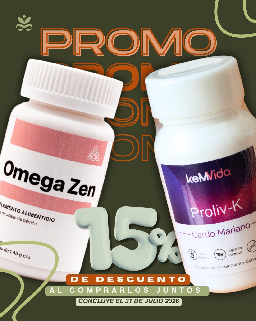¿Mente cansada y cuerpo pesado? ¡El tiempo corre para tu reset! ⚡
Combina el poder desintoxicante del Cardo Mariano (PROLIV K) con la nutrición neuronal y desinflamatoria del Omega 3 de alta concentración (OMEGA ZEN). La fórmula perfecta para un cuerpo ligero y una mente brillante.
⏳ ¡Quedan muy pocos días! Obtén un 15% de DESCUENTO al llevar el combo.
📅 Válido solo hasta el 31 de julio.
🛒 Pídelos hoy mismo en línea o visítanos en Tienda Boutique Essenzia. ¡No lo dejes pasar!
*No es un medicamento. Consulta a tu médico.