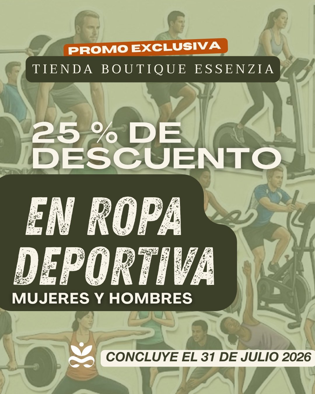 ⏰ ¡ÚLTIMA LLAMADA! 25% de DESCUENTO en ropa deportiva. ⚡
Solo quedan unos días para aprovechar el 25% OFF directo en TODA la ropa deportiva para hombre y mujer. ¡Llega a fin de mes renovando tu outfit de entrenamiento!🚨 Válido únicamente hasta el 31 de julio de 2026.
🛒 ¡Pasa por la tuya hoy mismo!
📍 Tienda Boutique Essenzia: Av. Cuauhtémoc 1040, Col. Narvarte Poniente, CDMX (Lobby Torre de Especialidades).
🗓️ L-V de 8 am a 8 pm | Sáb de 8 am a 6 pm#FitFashion #DescuentosJulio #EstiloDeVidaSaludable #PromoDeportiva