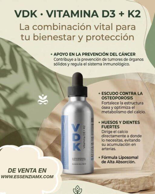 #SabíasQue
La Vitamina D3 absorbe el calcio y la K2 lo lleva directo a tus huesos y dientes, evitando que se acumule en tus arterias.La Sinergia Liposomal VDK de #KemVIda:
✅Ayuda en la prevención del cáncer de órganos sólidos. ✅Fortalece la estructura ósea y combate la osteoporosis. ✅Tecnología liposomal para máxima absorción.Revisa la infografía completa para conocer cómo funciona.Recuerda que tenemos 15% DE DESCUENTO todo este mes en todos los #suplementosliposomales en #Essenzia en línea
encuentra el link en nuestra bio y en historias.*Suplemento alimenticio. Consulta a tu médico.#RedescubreElEquilibrio