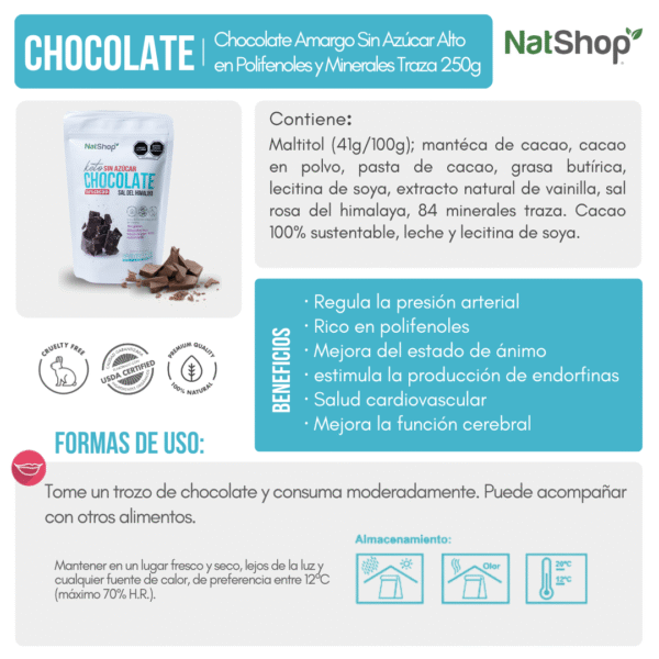 Chocolate amargo sin azúcar, algo en polifenoles y minerales - Image 5