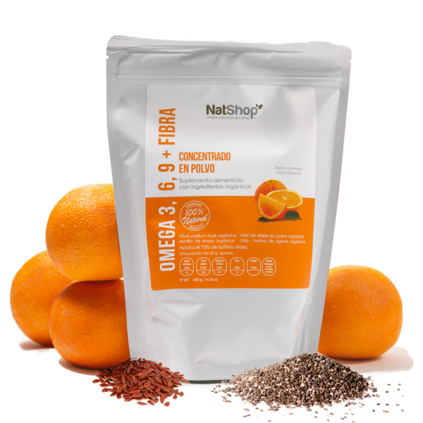 Fibra psyllium y Omega 3 vegetal – sabor naranja orgánica - Image 2