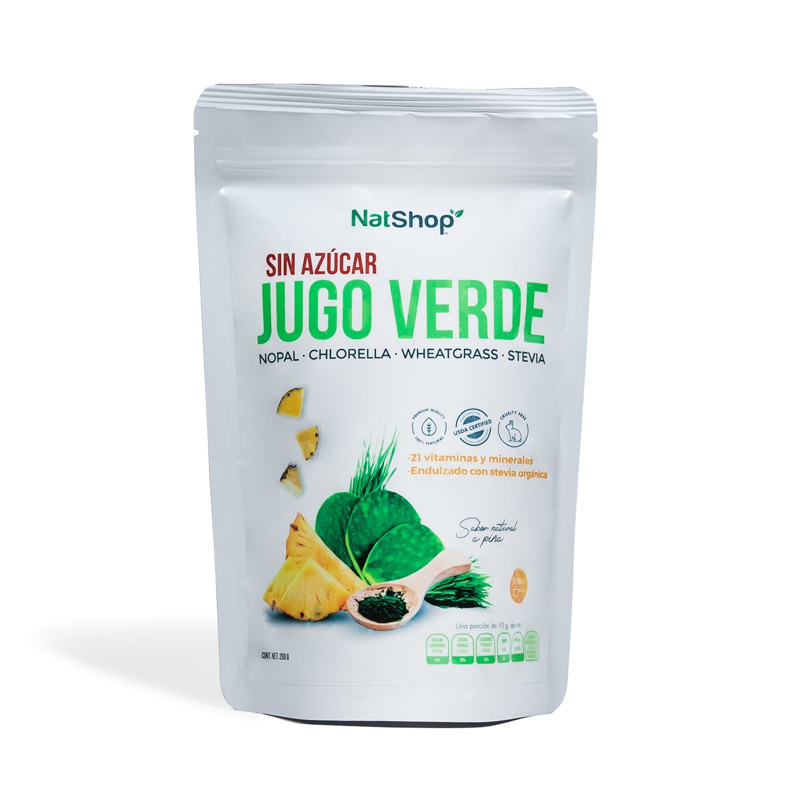 Jugo verde 100 % natural sin azúcar, sabor a piña